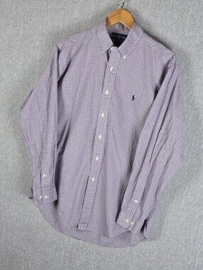 Vtg Ralph Lauren Yarmouth Button Down Shirt Purple/Navy Mens Sz 16-34/35